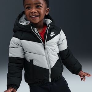 Nike Baby Black and Gray Hooded Puffer Jacket
